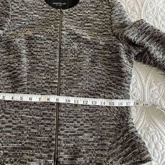 Lafayette 148 Jacket Woven Tweed Zip Classic Career Topper Tan Textured Size 8 - Picture 7 of 11